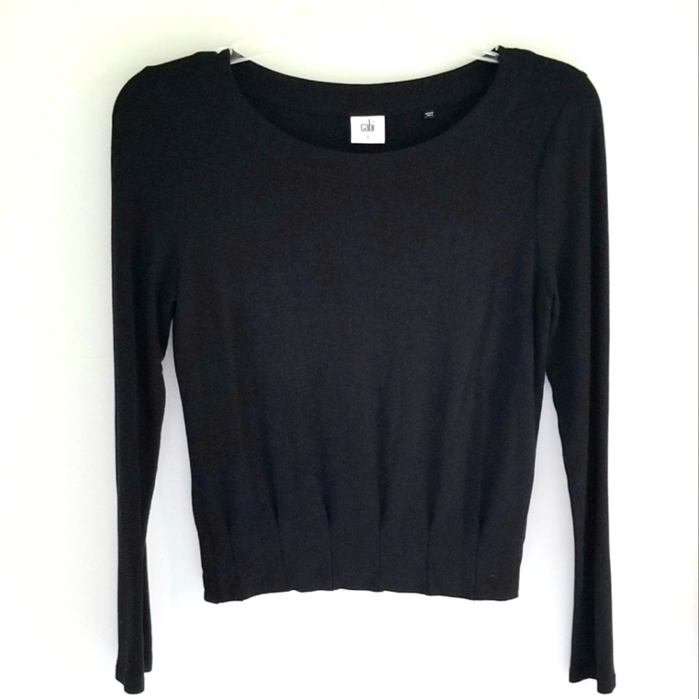 Cabi pleated hem black top 3411